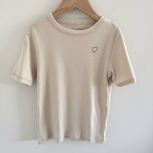 Fin and Vince Cream T-Shirt with Red Heart Embroidery